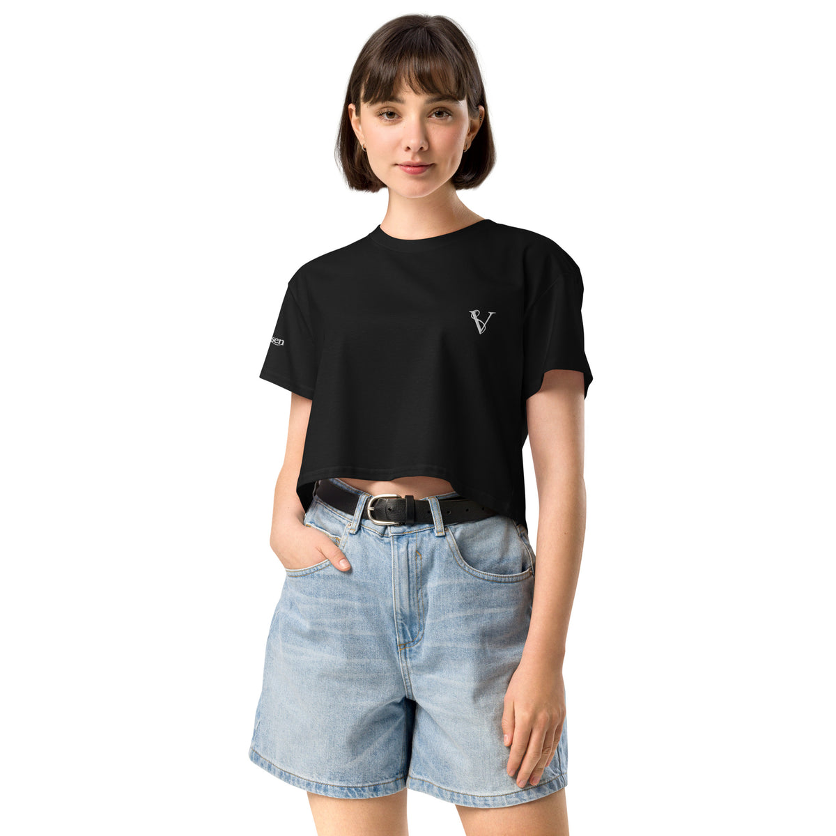 Crop-Top Signature V Brodé – Valsen – couleur Noir