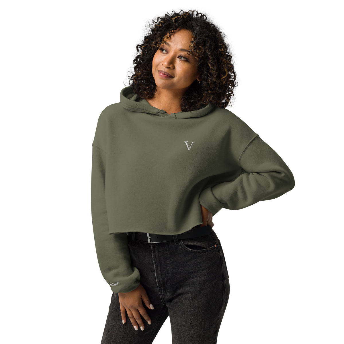 Sweat à Capuche Crop-Top Signature V Brodé – Valsen – couleur Vert Militaire