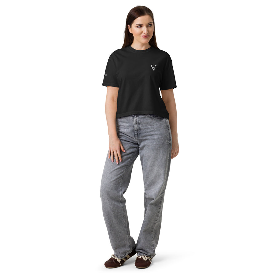 T-shirt Boxy Épais Signature V Brodé – Valsen – couleur Noir