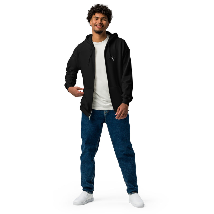 Sweat à Capuche Zippé Signature V Brodé – Valsen – couleur Noir