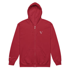 Sweat à Capuche Zippé Signature V Brodé – Valsen – couleur Rouge Cardinal