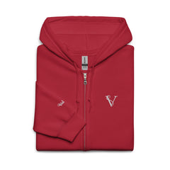 Sweat à Capuche Zippé Signature V Brodé – Valsen – couleur Rouge Cardinal