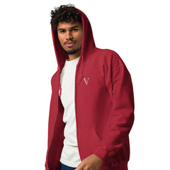 Sweat à Capuche Zippé Signature V Brodé – Valsen – couleur Rouge Cardinal