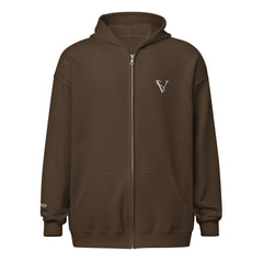 Sweat à Capuche Zippé Signature V Brodé – Valsen – couleur Dark Chocolate