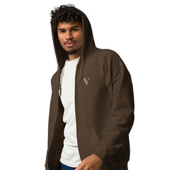 Sweat à Capuche Zippé Signature V Brodé – Valsen – couleur Dark Chocolate
