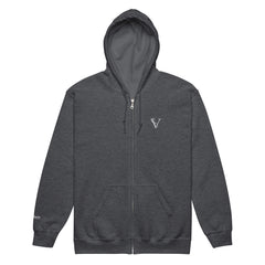 Sweat à Capuche Zippé Signature V Brodé – Valsen – couleur Gris Foncé Chiné