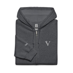 Sweat à Capuche Zippé Signature V Brodé – Valsen – couleur Gris Foncé Chiné