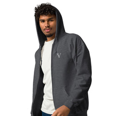 Sweat à Capuche Zippé Signature V Brodé – Valsen – couleur Gris Foncé Chiné