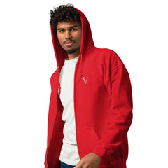 Sweat à Capuche Zippé Signature V Brodé – Valsen – couleur Rouge