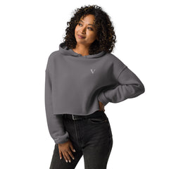 Sweat à Capuche Crop-Top Signature V Brodé – Valsen – couleur Tempête