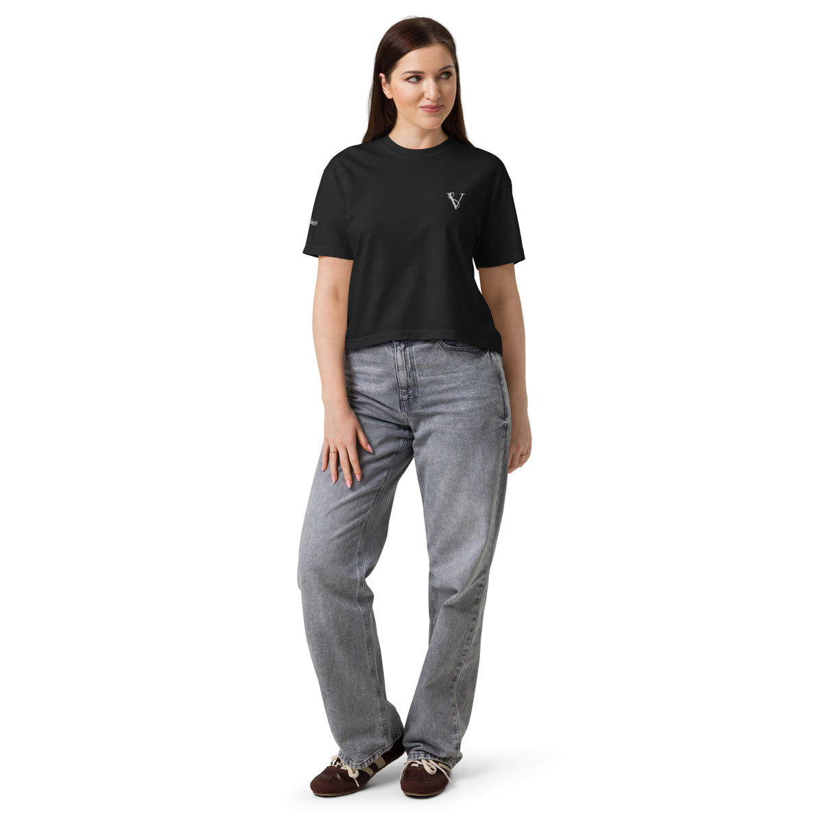 T-shirt Boxy Épais Signature V Brodé – Valsen – couleur Noir